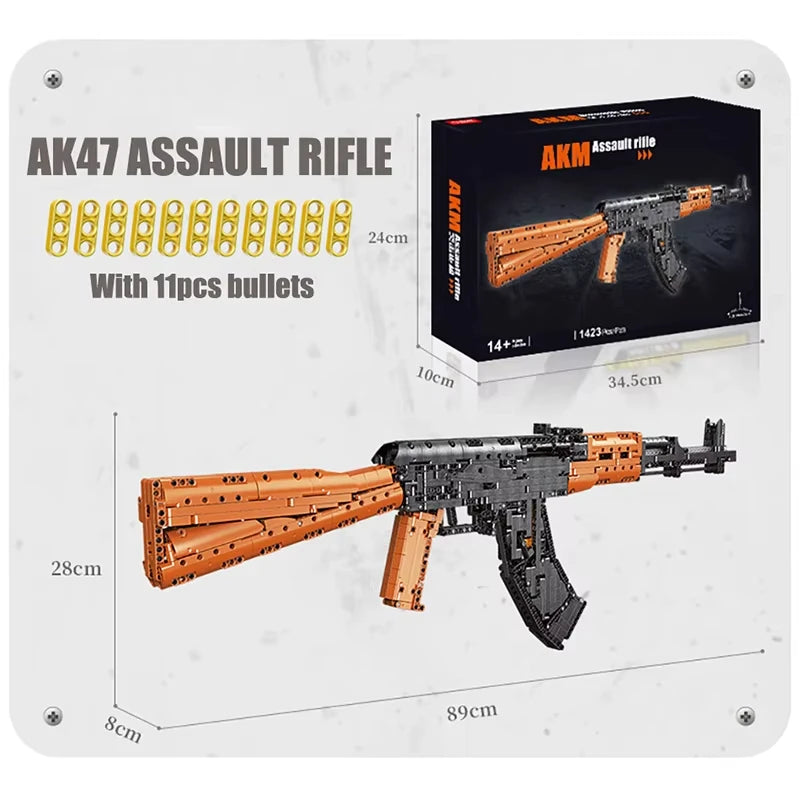1423pcs Assault Rifle AK47 Building Blocks Military Series Rifle Children's Educational Assembly Toy Gun Model Boy Holiday Gift
