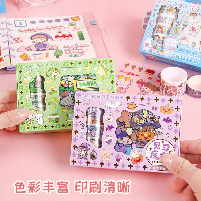Kawaii Stationery Gift Set, PET Decorative Tape & Cute Stickers, DIY Journal Craft Supplies for Students & Scrapbook Lovers
