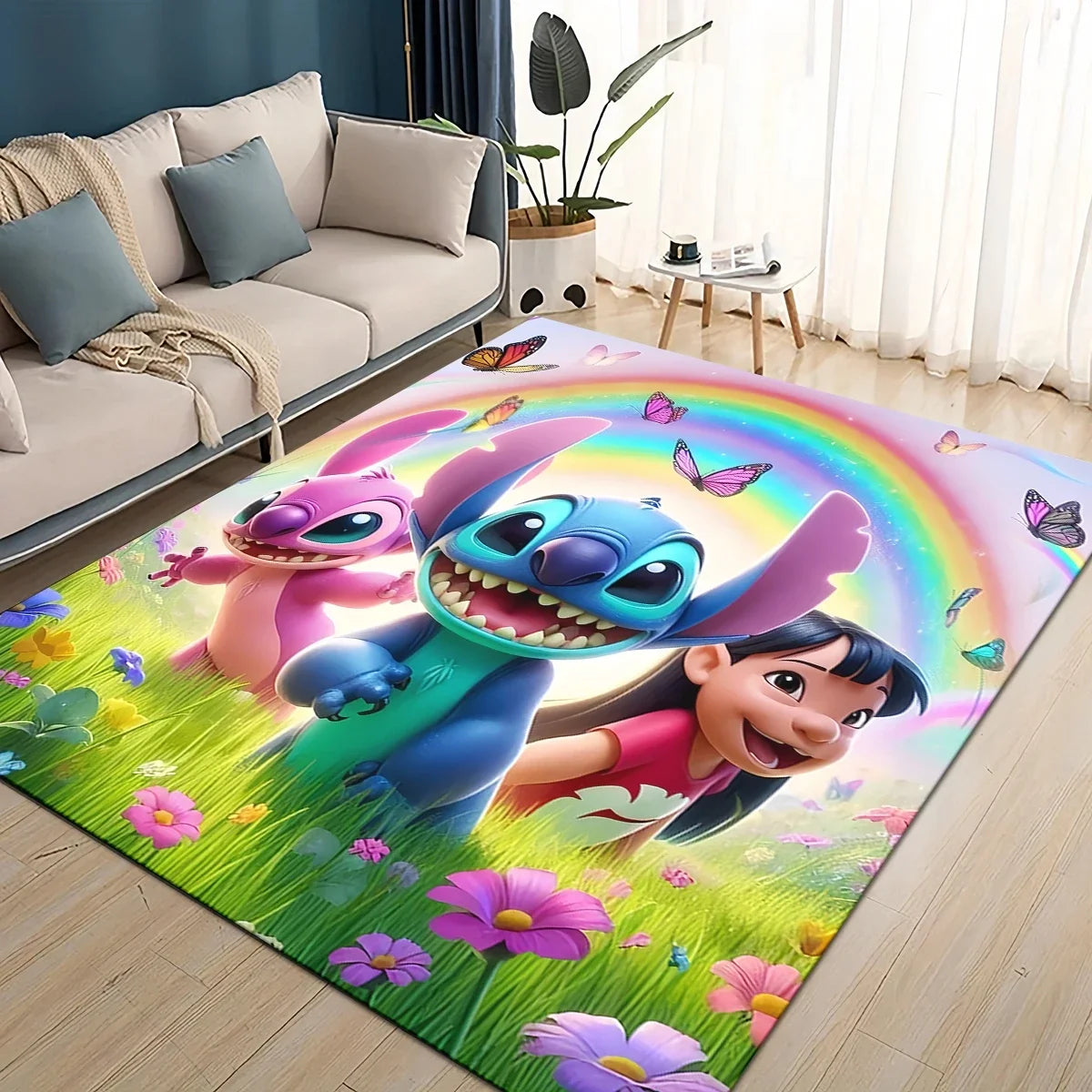 3D Kawaii Stitch Rainbow Magic Disney Cartoon Gift Carpet Rug for Bedroom Living Room Home Sofa Decoration,kid Decor Floor Mat