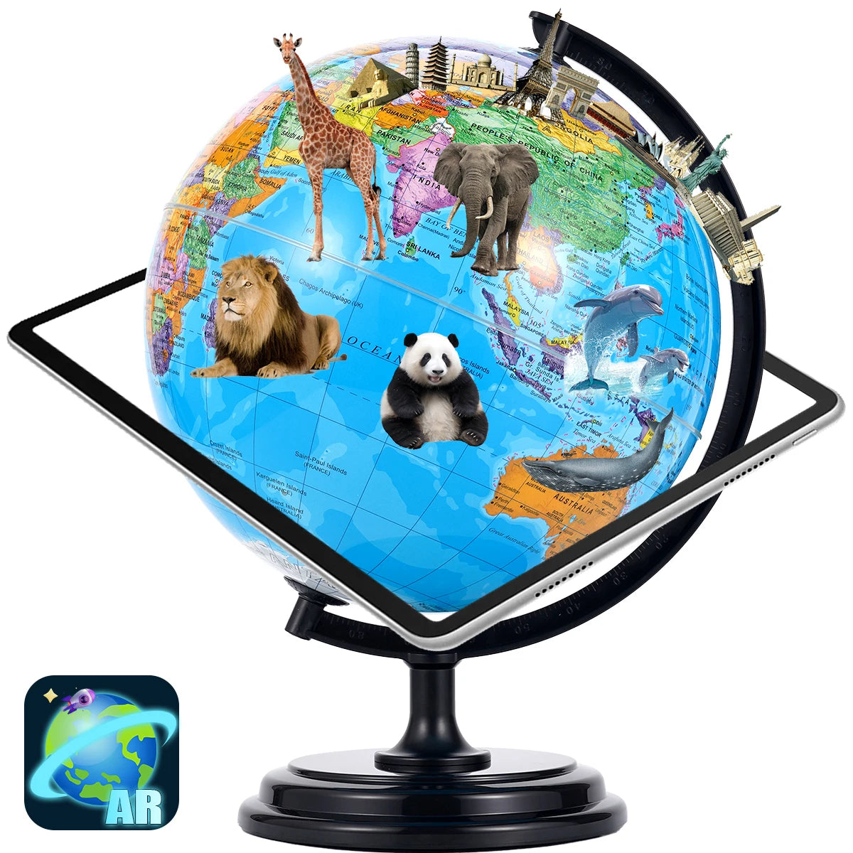 360° Rotating All-English World Globe Puzzle Educational Aid Tool Children's Geography Learning Toy Birthday Gift