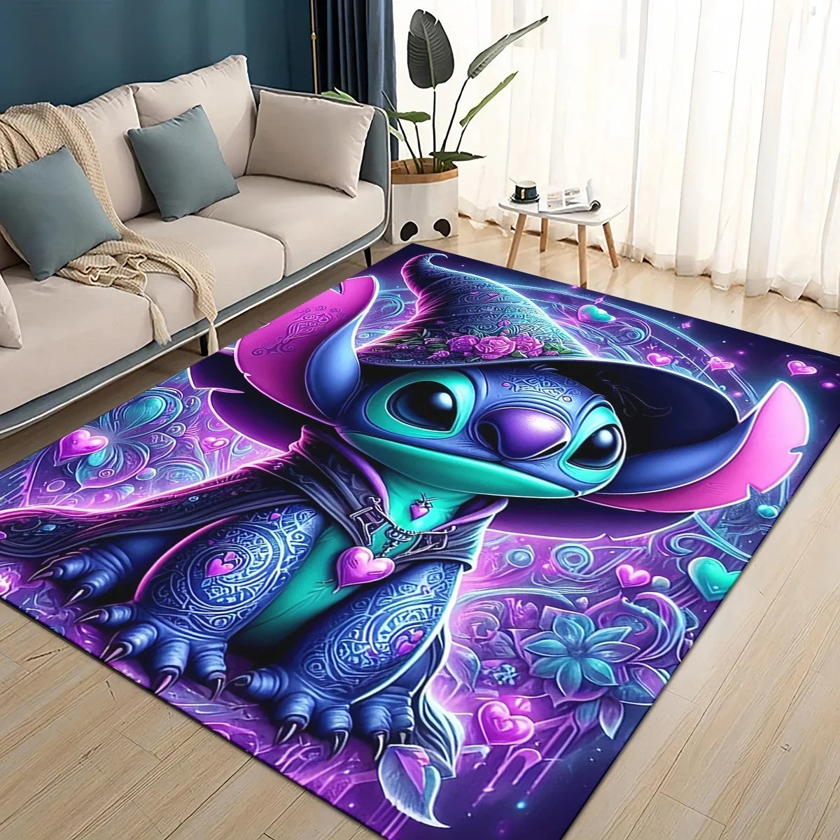 3D Kawaii Stitch Rainbow Magic Disney Cartoon Gift Carpet Rug for Bedroom Living Room Home Sofa Decoration,kid Decor Floor Mat