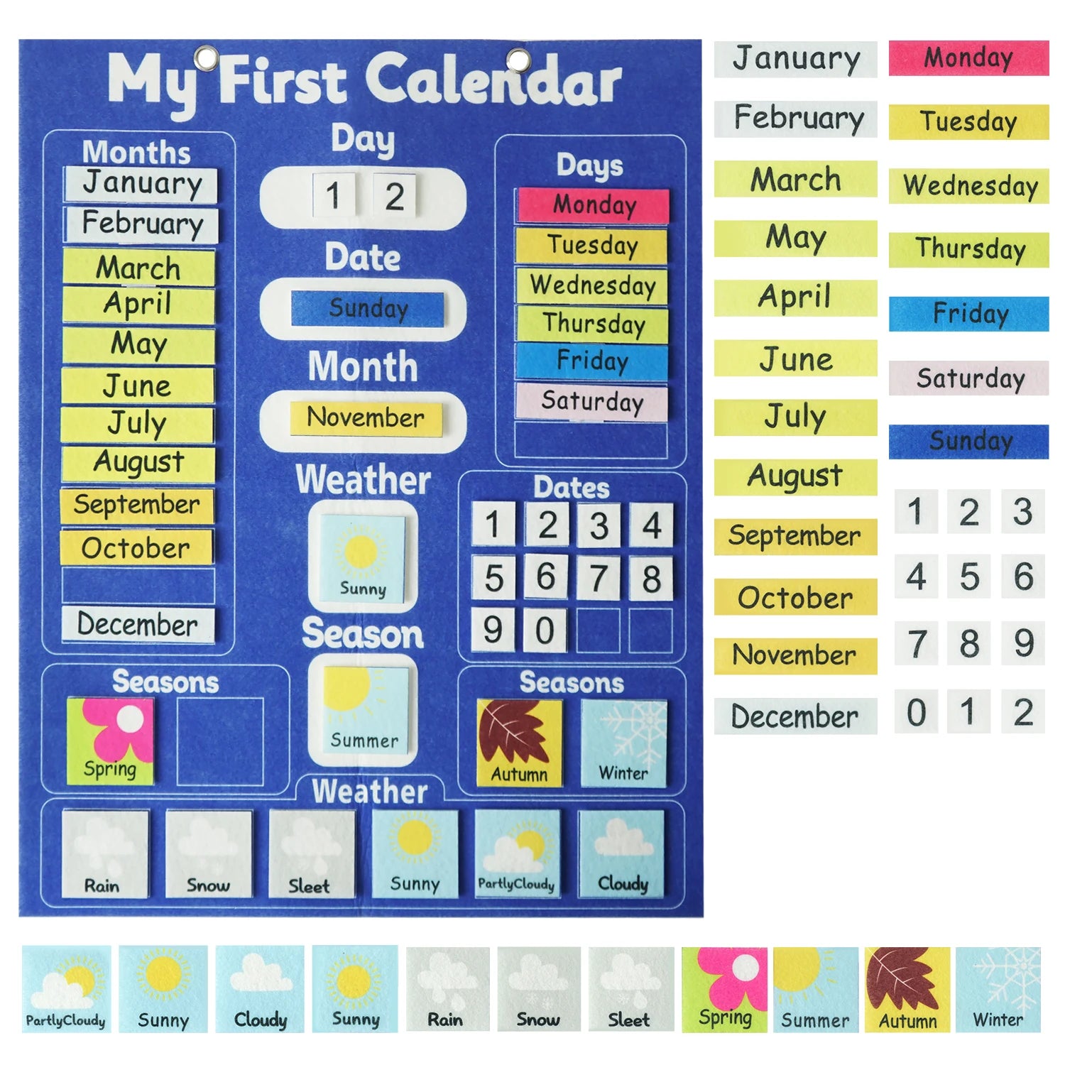 Children's Calendar Felt Board - Early Learning Wall Calendar with Weather Date Month Week Season Educational Charts for Kids