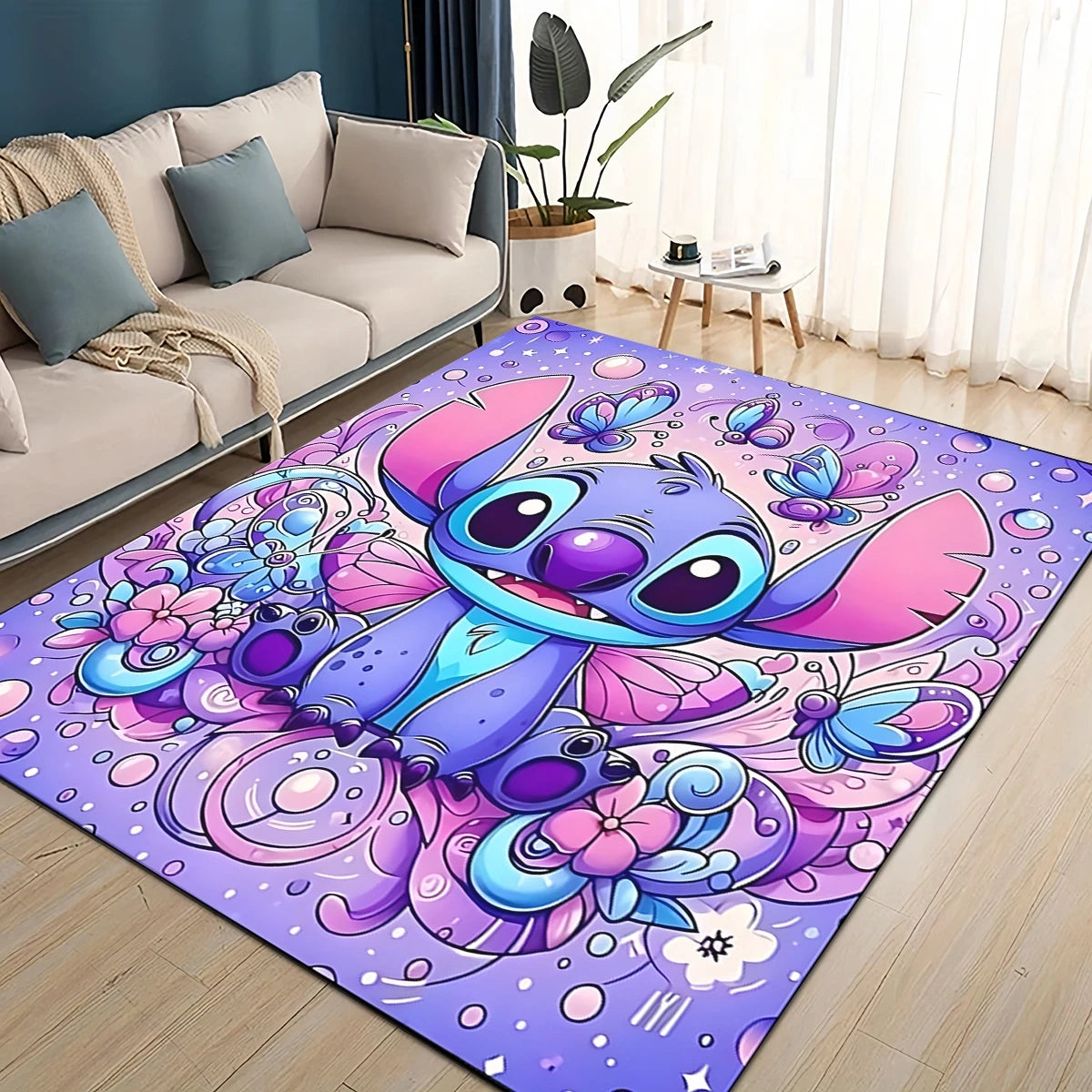 3D Kawaii Stitch Rainbow Magic Disney Cartoon Gift Carpet Rug for Bedroom Living Room Home Sofa Decoration,kid Decor Floor Mat