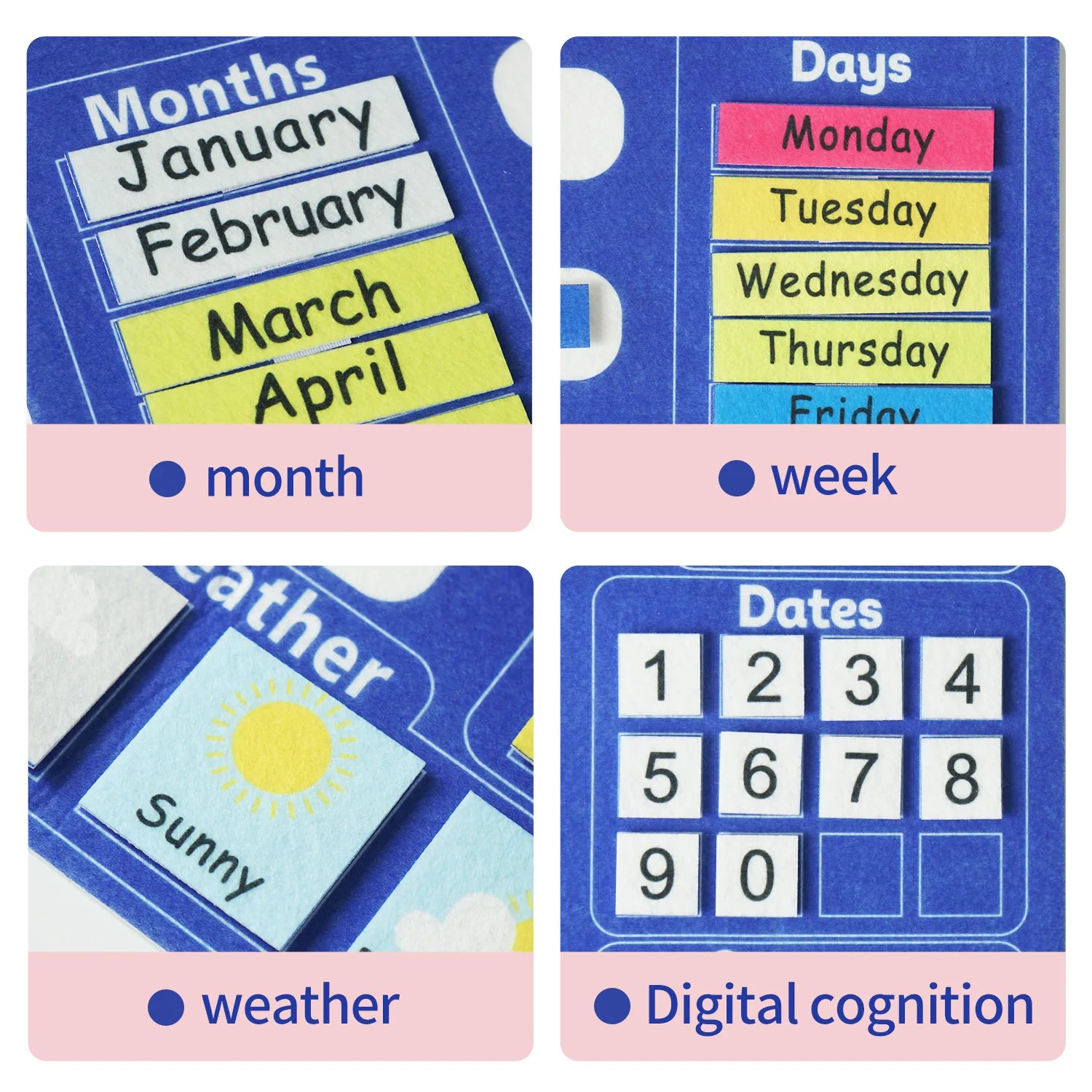Children's Calendar Felt Board - Early Learning Wall Calendar with Weather Date Month Week Season Educational Charts for Kids