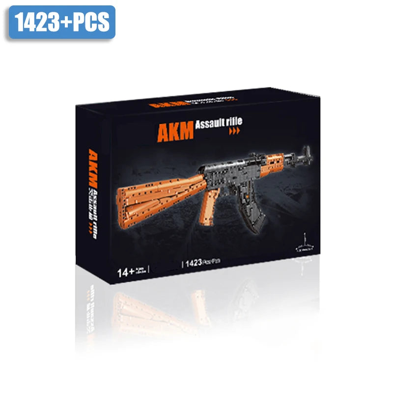 1423pcs Assault Rifle AK47 Building Blocks Military Series Rifle Children's Educational Assembly Toy Gun Model Boy Holiday Gift