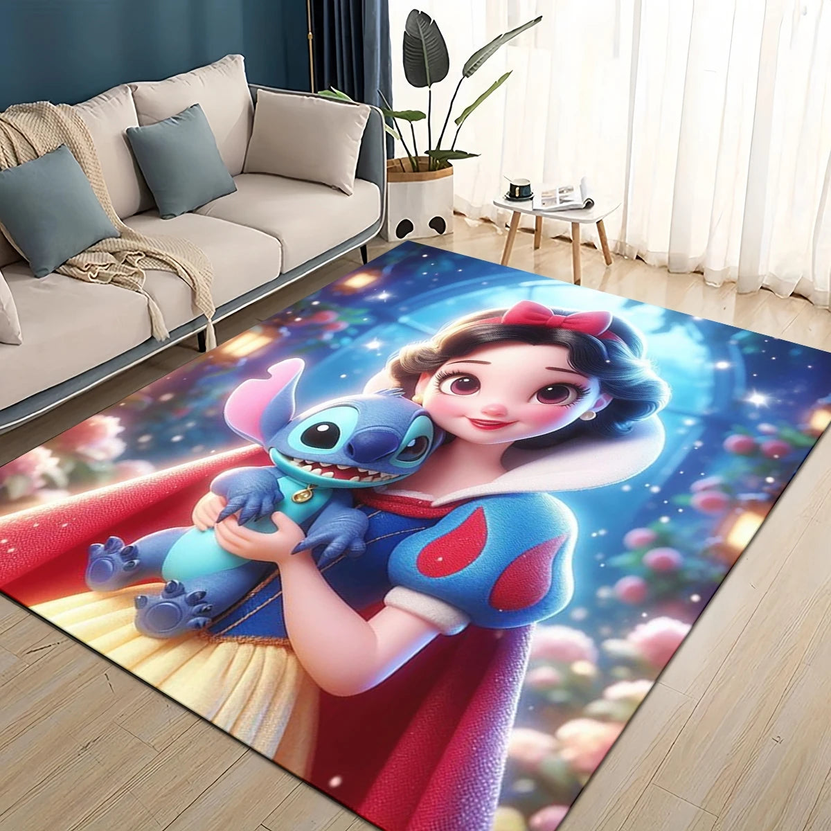 3D Kawaii Stitch Rainbow Magic Disney Cartoon Gift Carpet Rug for Bedroom Living Room Home Sofa Decoration,kid Decor Floor Mat