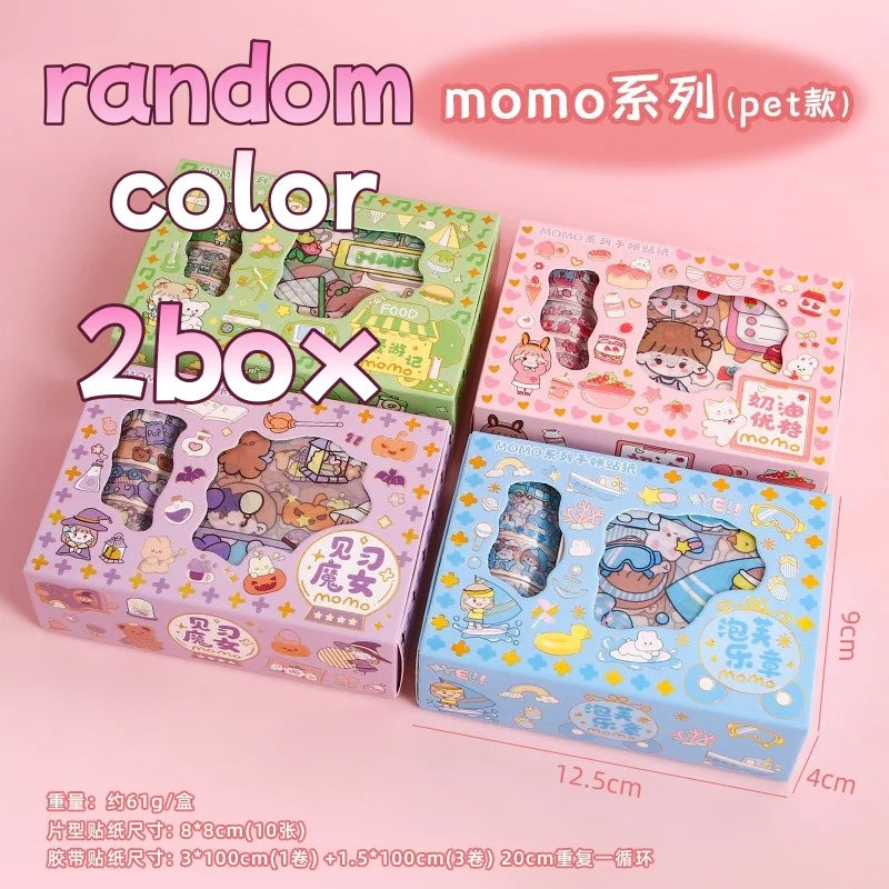 Kawaii Stationery Gift Set, PET Decorative Tape & Cute Stickers, DIY Journal Craft Supplies for Students & Scrapbook Lovers