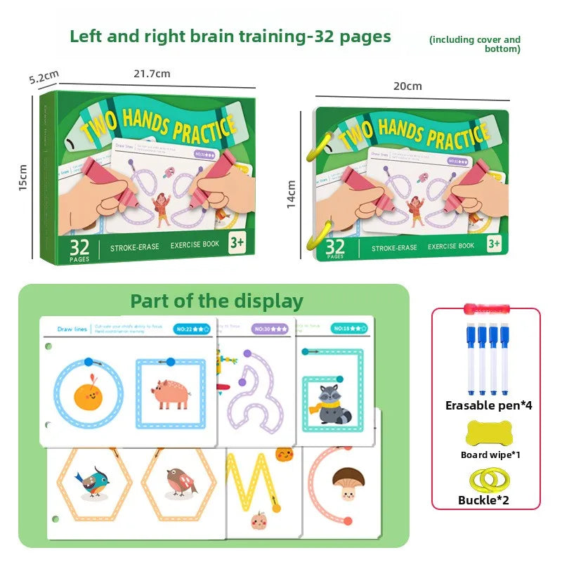 Reusable Magic Tracking Workbook with Pen & Eraser Educational Drawing and Pen Control Training Fun Animal & Number Activities