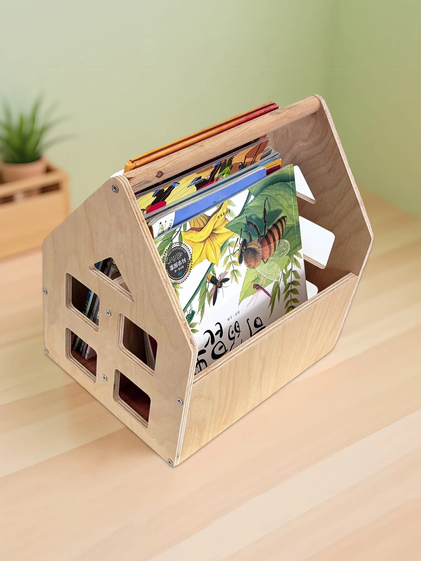 Toddler Bookshelf Double-Sided with 2 Tier Wooden Montessori Book Rack for Baby Nursery Room, Bedroom Bookcase Storage Organizer
