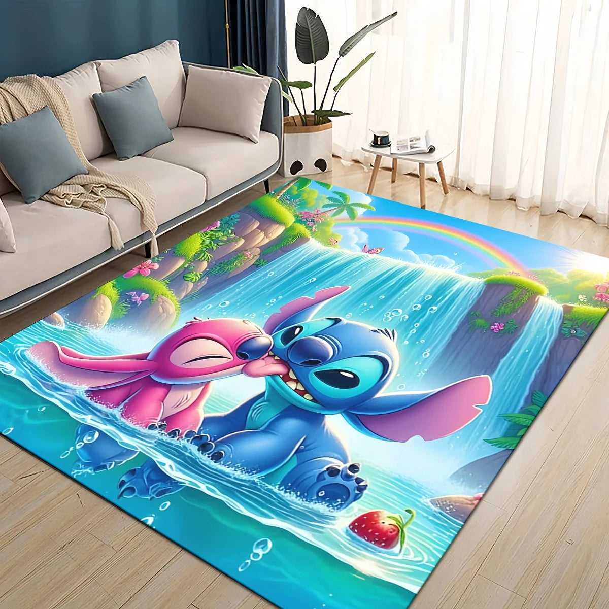 3D Kawaii Stitch Rainbow Magic Disney Cartoon Gift Carpet Rug for Bedroom Living Room Home Sofa Decoration,kid Decor Floor Mat