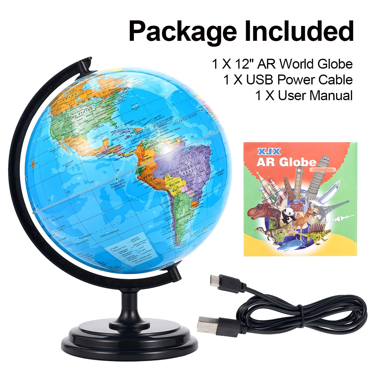 360° Rotating All-English World Globe Puzzle Educational Aid Tool Children's Geography Learning Toy Birthday Gift