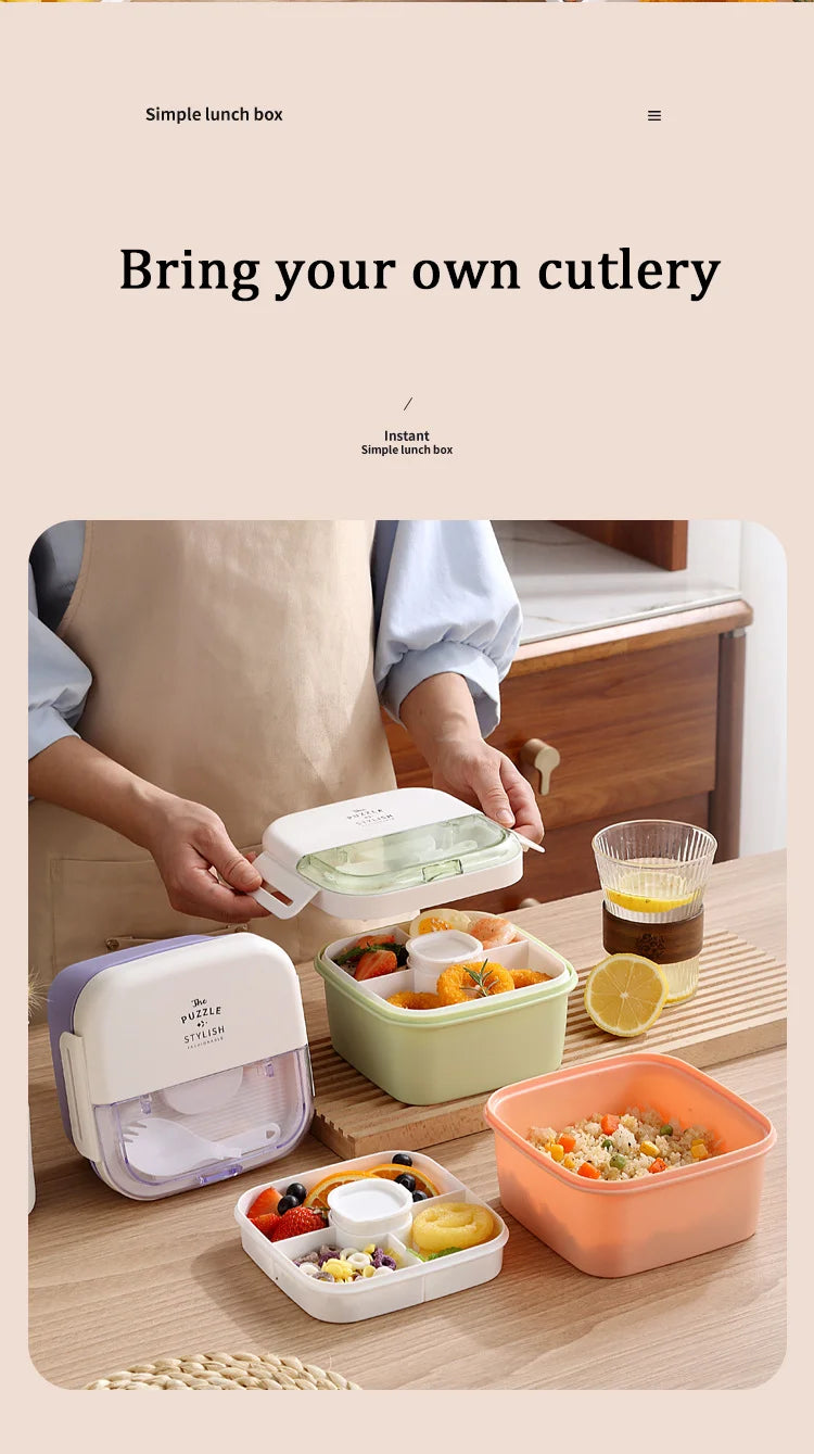 Bento Lunch Box,Portable Double Layer Salad Box,Lunch Box for Toddlers with Tableware,Microwavable Food Storage Container