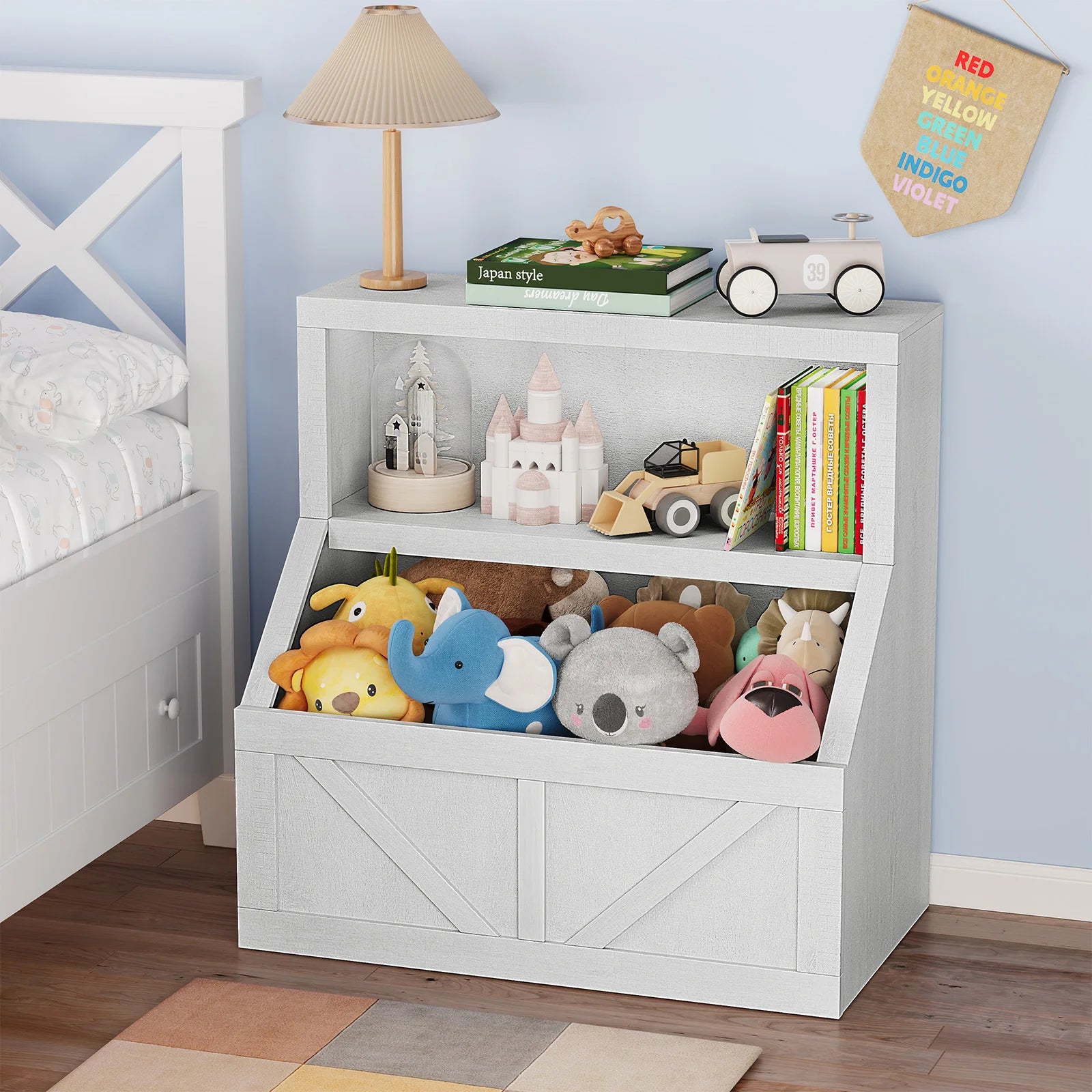 Kids Bookshelf & Toy Storage Cabinet - 2-Tier Wooden Toddler Bookcase with Large Cubbies and 2 Shelves, Space-Saving Book Organizer for Playroom, Bedroom, Nursery, Study area or Daycare