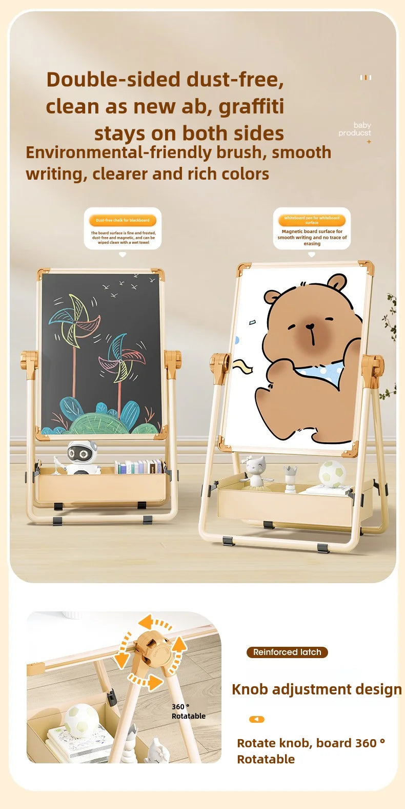 Children's drawing board, baby magnetic double-sided teaching, home small blackboard stand, colored graffiti, erasable writing w