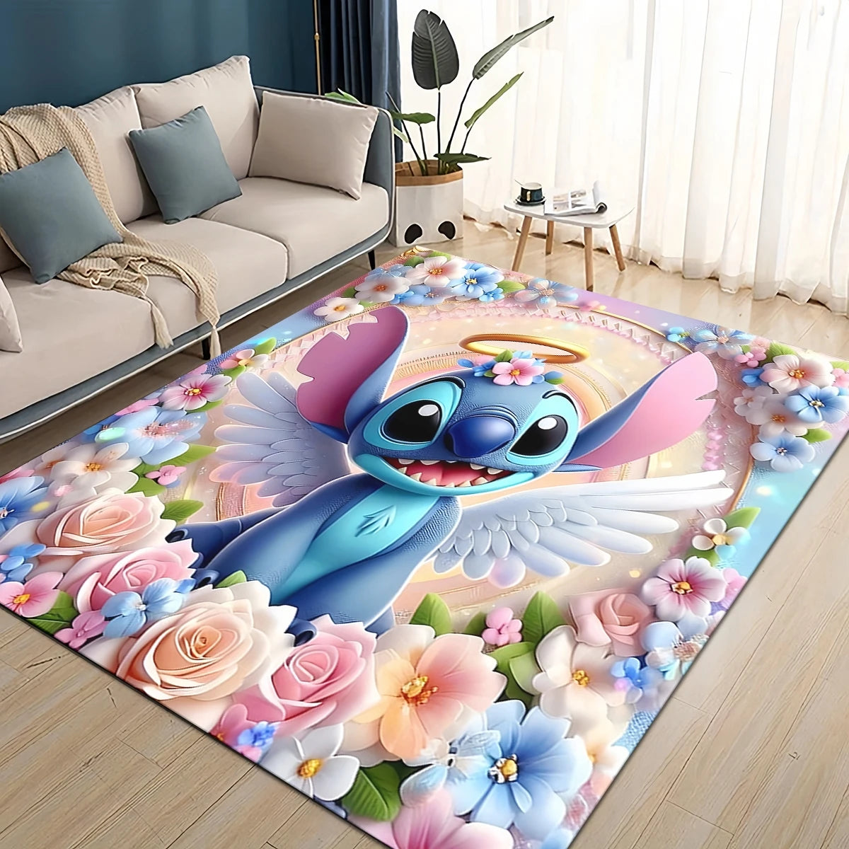 3D Kawaii Stitch Rainbow Magic Disney Cartoon Gift Carpet Rug for Bedroom Living Room Home Sofa Decoration,kid Decor Floor Mat