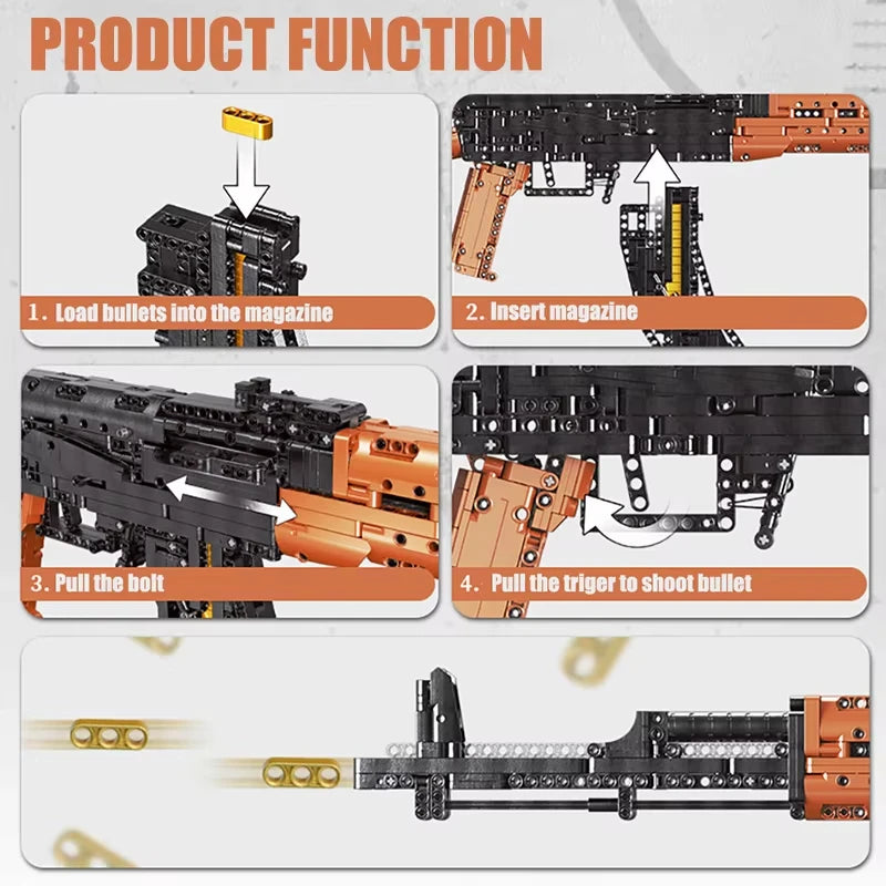 1423pcs Assault Rifle AK47 Building Blocks Military Series Rifle Children's Educational Assembly Toy Gun Model Boy Holiday Gift