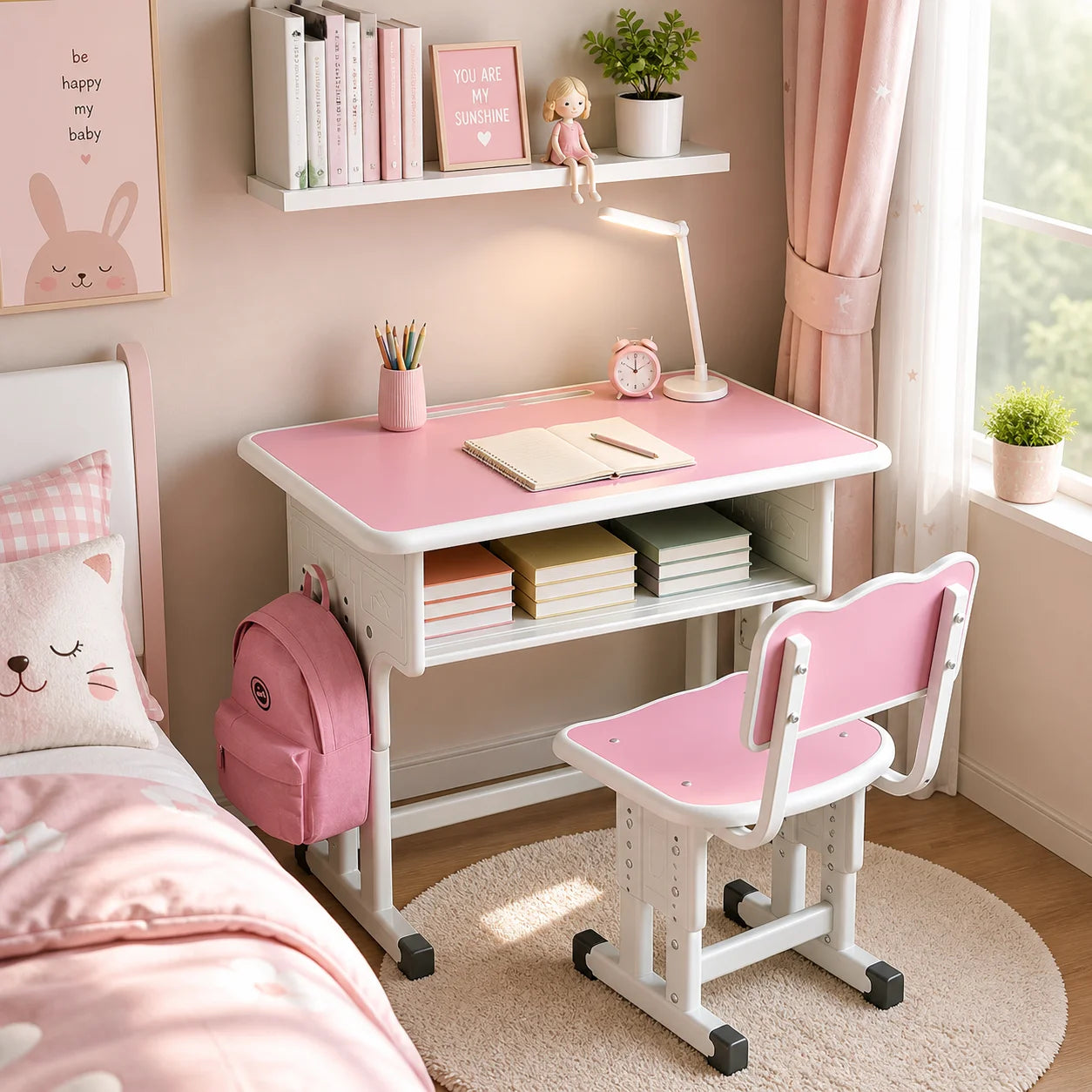 Height Adjustable Children Study Desk Chair Set Ergonomic Posture Kids Student Table Ages 3-18