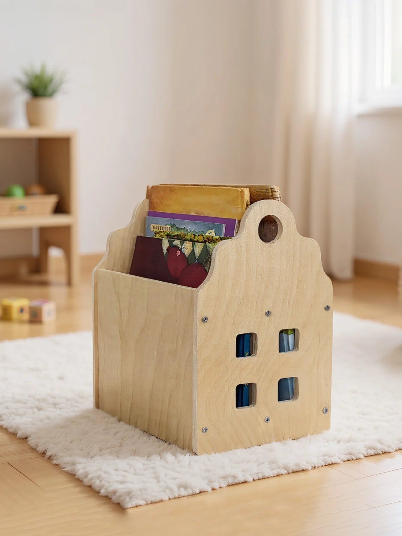 Toddler Bookshelf Double-Sided with 2 Tier Wooden Montessori Book Rack for Baby Nursery Room, Bedroom Bookcase Storage Organizer