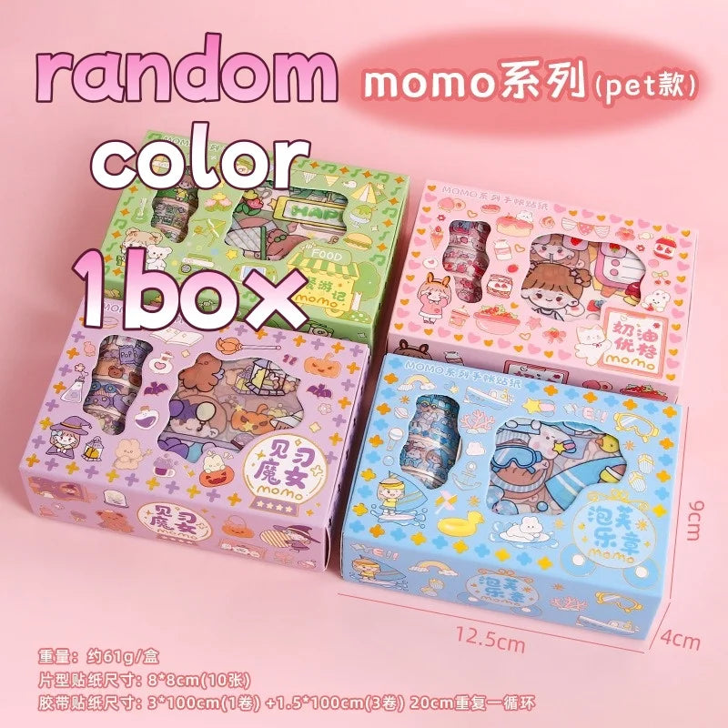 Kawaii Stationery Gift Set, PET Decorative Tape & Cute Stickers, DIY Journal Craft Supplies for Students & Scrapbook Lovers