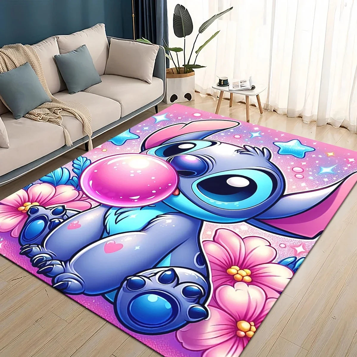 3D Kawaii Stitch Rainbow Magic Disney Cartoon Gift Carpet Rug for Bedroom Living Room Home Sofa Decoration,kid Decor Floor Mat