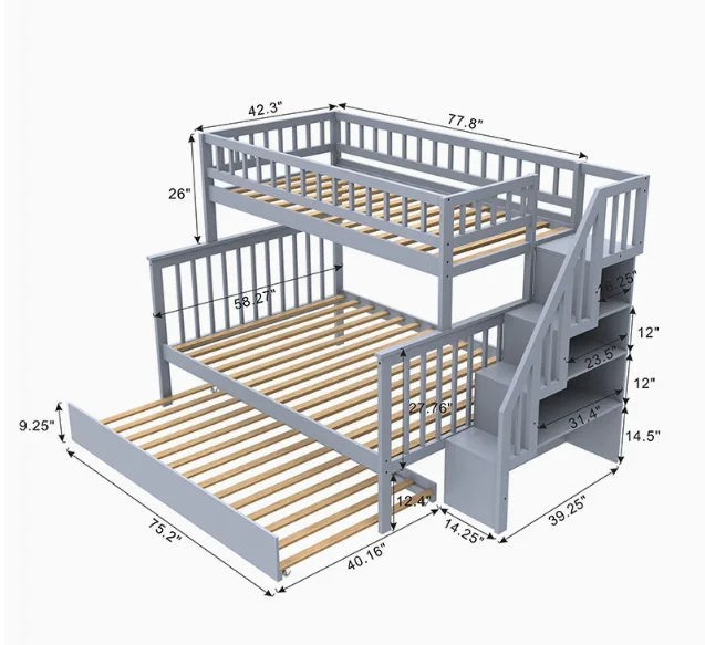 -For Modern  Wood Storage Children Three Bunk Bed Triple Bunk Bed for Kids Bedroom Furniture Muebles De Dormitorio Bedroom Set&
