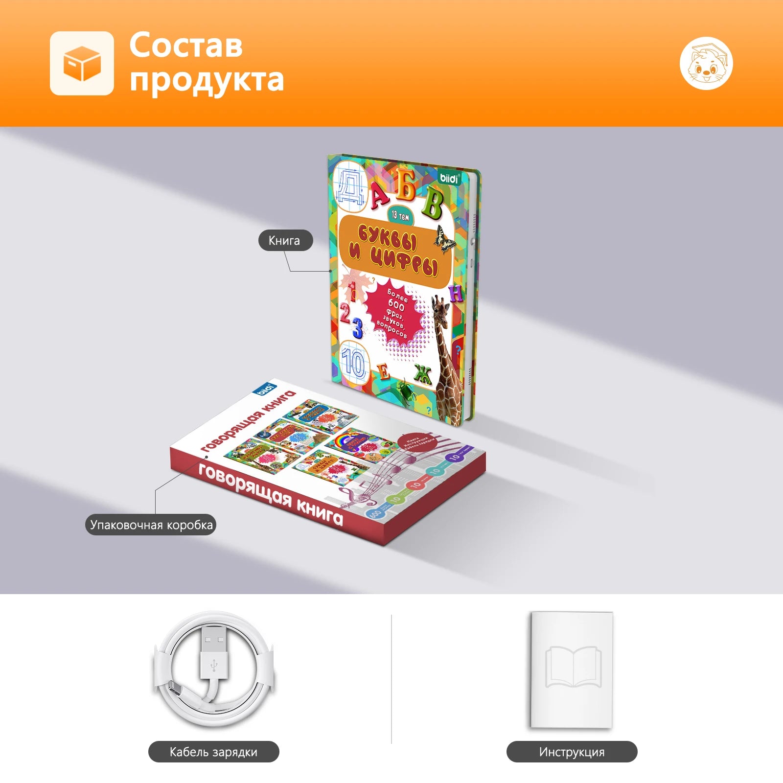 Biidi Alphabet And Numbers Electronic Sound Book With Pen Painting For Kids Learning Russian Language Vocabulary Words Pronounce