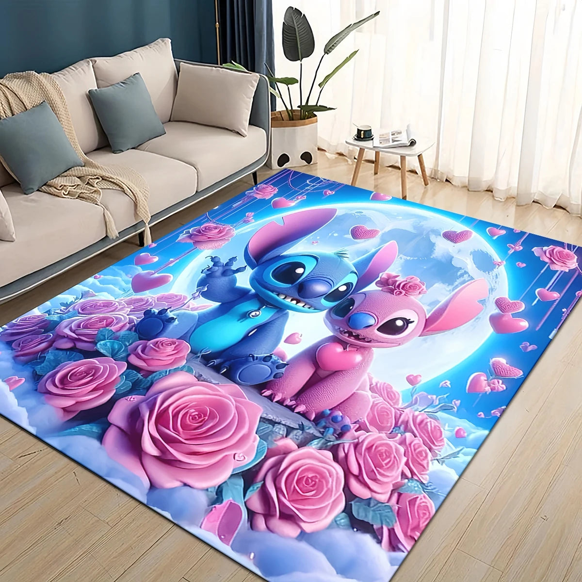 3D Kawaii Stitch Rainbow Magic Disney Cartoon Gift Carpet Rug for Bedroom Living Room Home Sofa Decoration,kid Decor Floor Mat