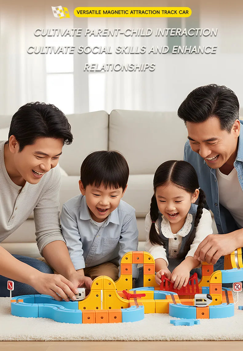 Magnetic Train Set DIY 3D Cube Track Electric Train Set for Kids Flexible Magnet Track Car Toy Stem Learning Building Cube Gift