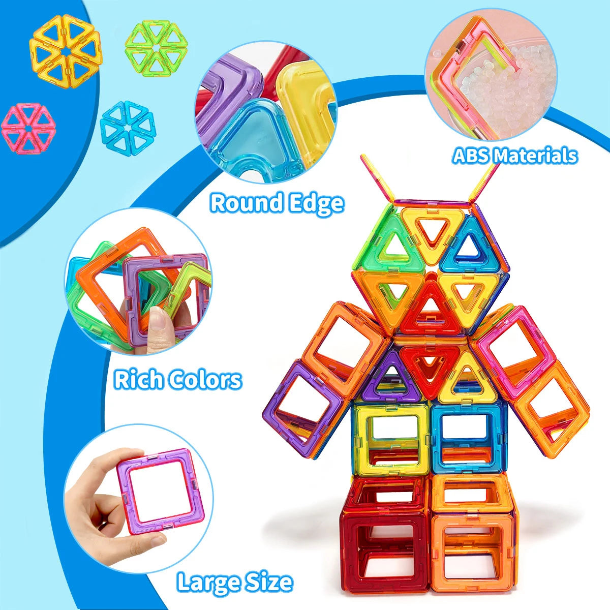 Magnetic Building Blocks, Big Size STEM Toys,Learning Educational Constructor Set Magnet Toys Birthday Gift 30/50/100PCS