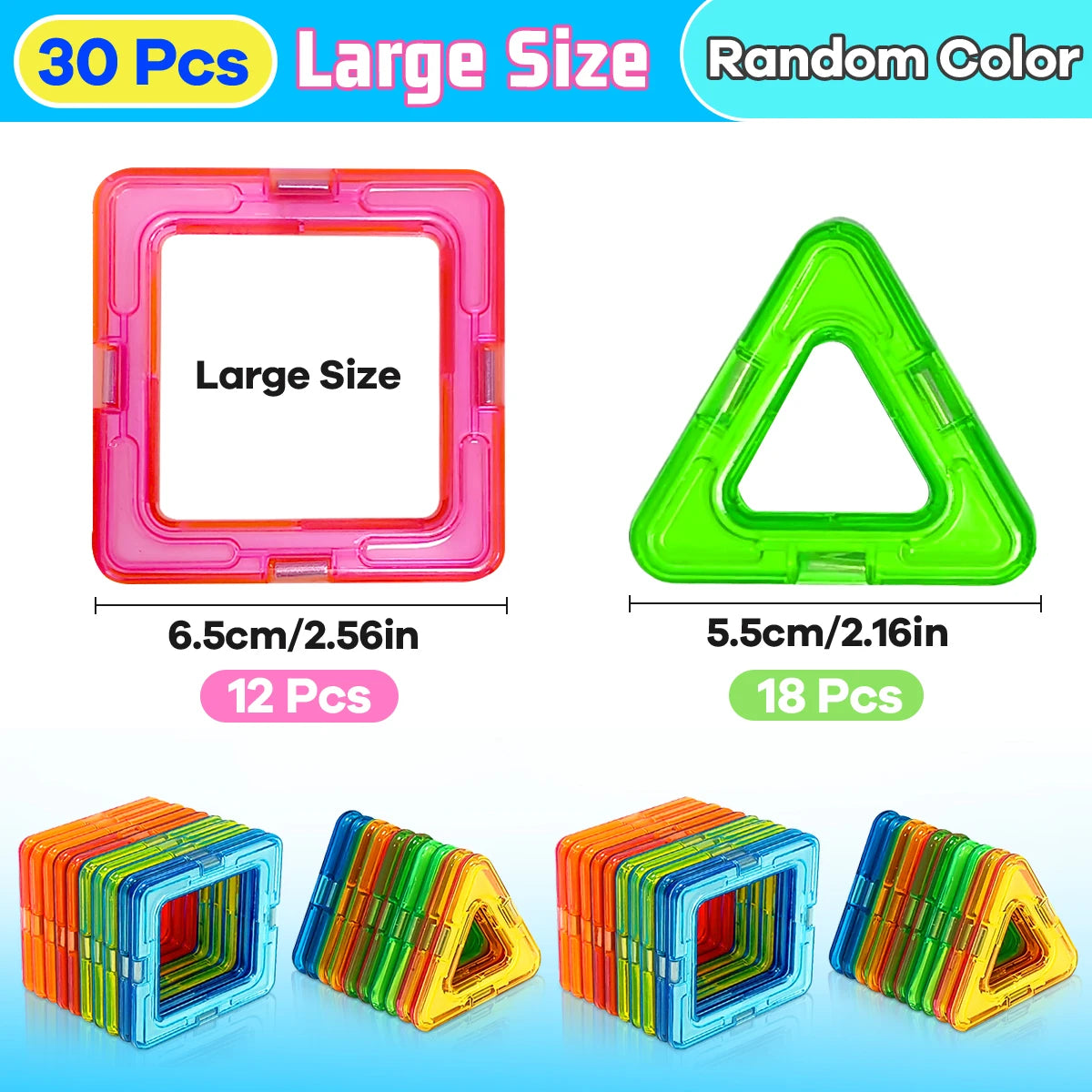 Magnetic Building Blocks, Big Size STEM Toys,Learning Educational Constructor Set Magnet Toys Birthday Gift 30/50/100PCS
