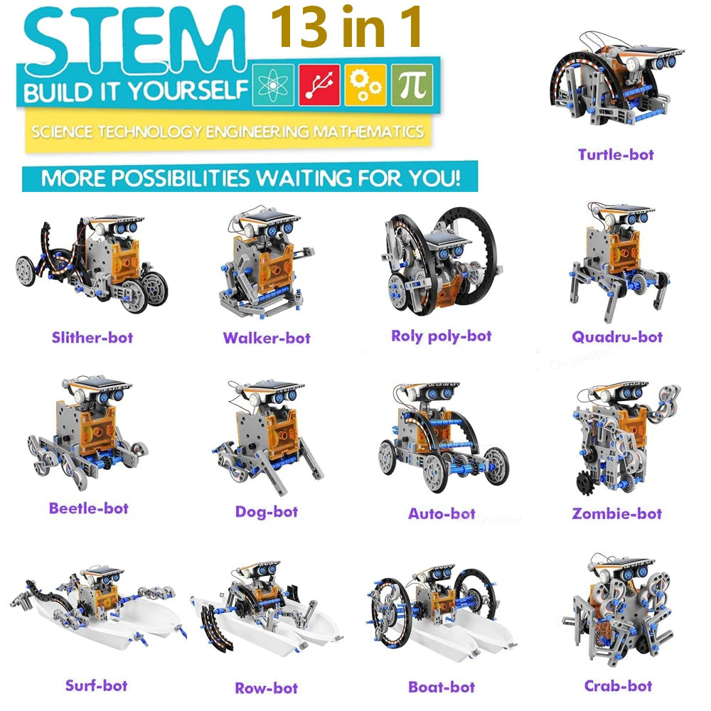 12-in-1 STEM Robot Building Kit Toys DIY Engineering Construction Set Educational Science Experiment Gift for Kids Teens