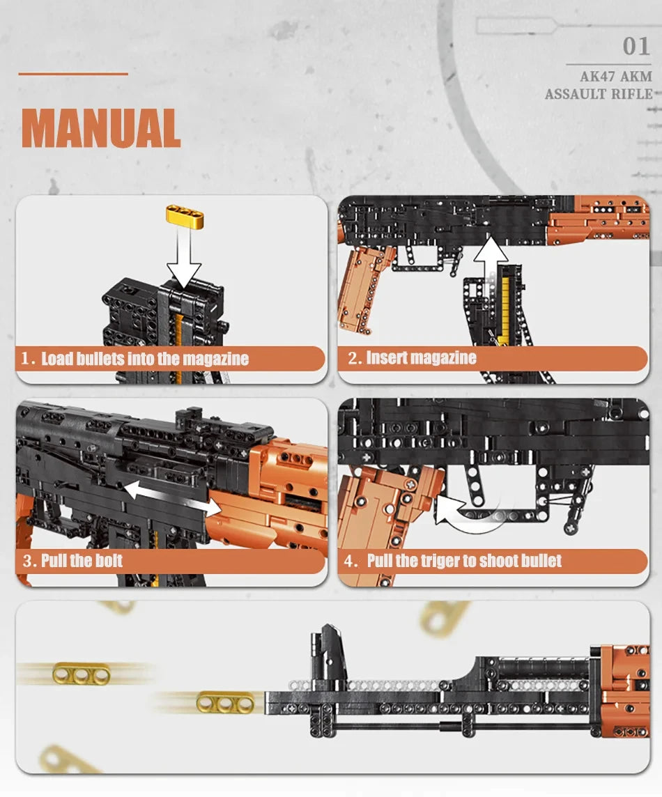 1423pcs Assault Rifle AK47 Building Blocks Military Series Rifle Children's Educational Assembly Toy Gun Model Boy Holiday Gift