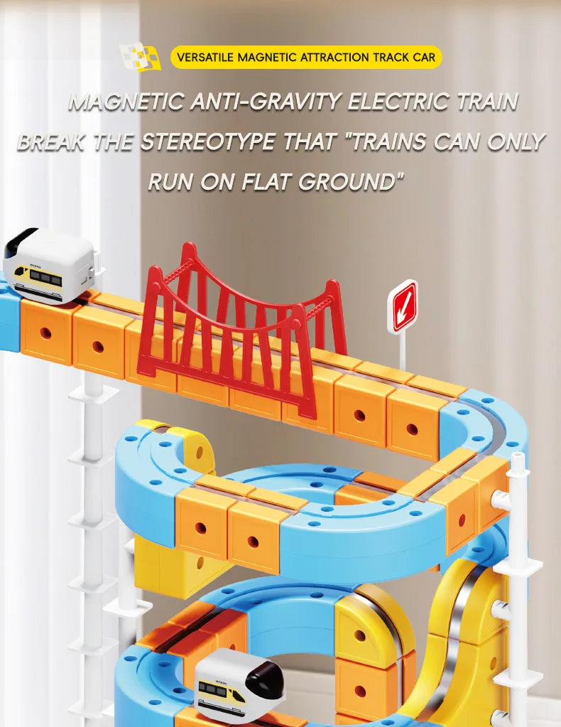 Magnetic Train Set DIY 3D Cube Track Electric Train Set for Kids Flexible Magnet Track Car Toy Stem Learning Building Cube Gift