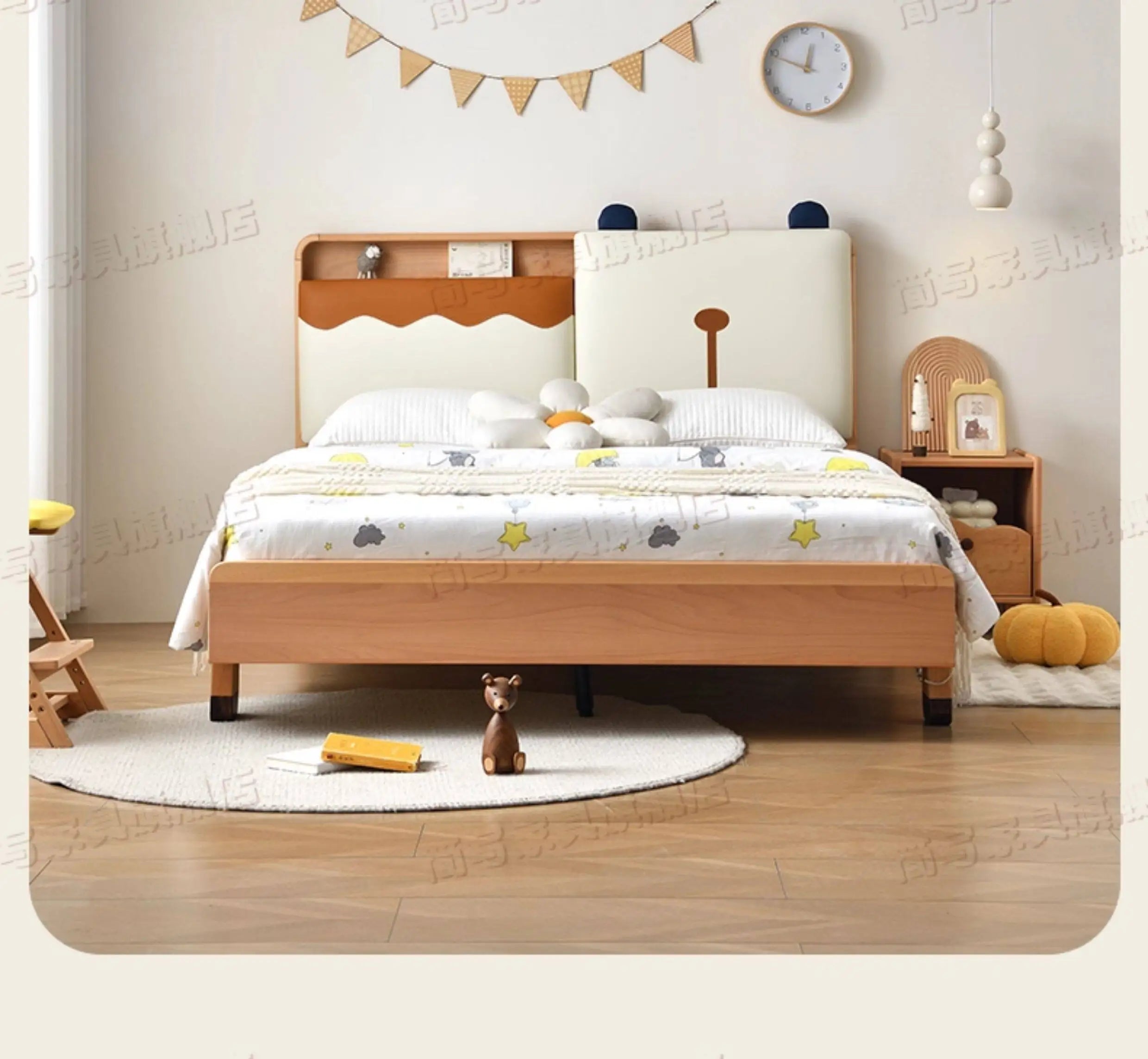 150x200cm Kids Bed 2 People Frame Bedside Table Queen Size Children Bed 2 People Modern Wooden Design Bedroom Furniture Sets