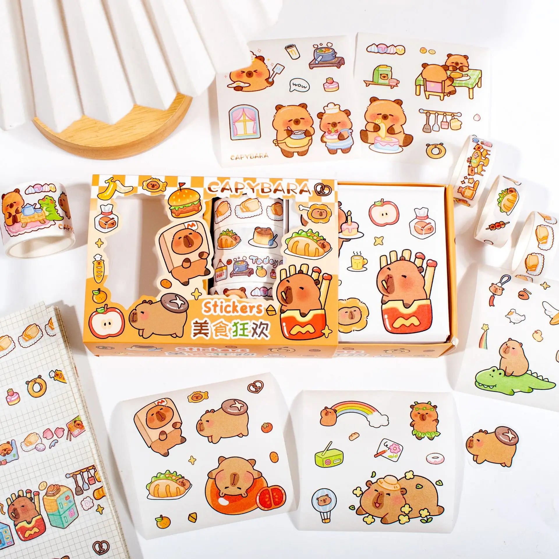 Kawaii Stationery Gift Set, PET Decorative Tape & Cute Stickers, DIY Journal Craft Supplies for Students & Scrapbook Lovers