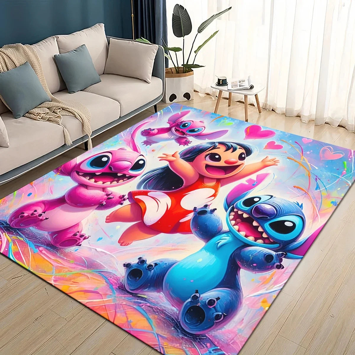 3D Kawaii Stitch Rainbow Magic Disney Cartoon Gift Carpet Rug for Bedroom Living Room Home Sofa Decoration,kid Decor Floor Mat
