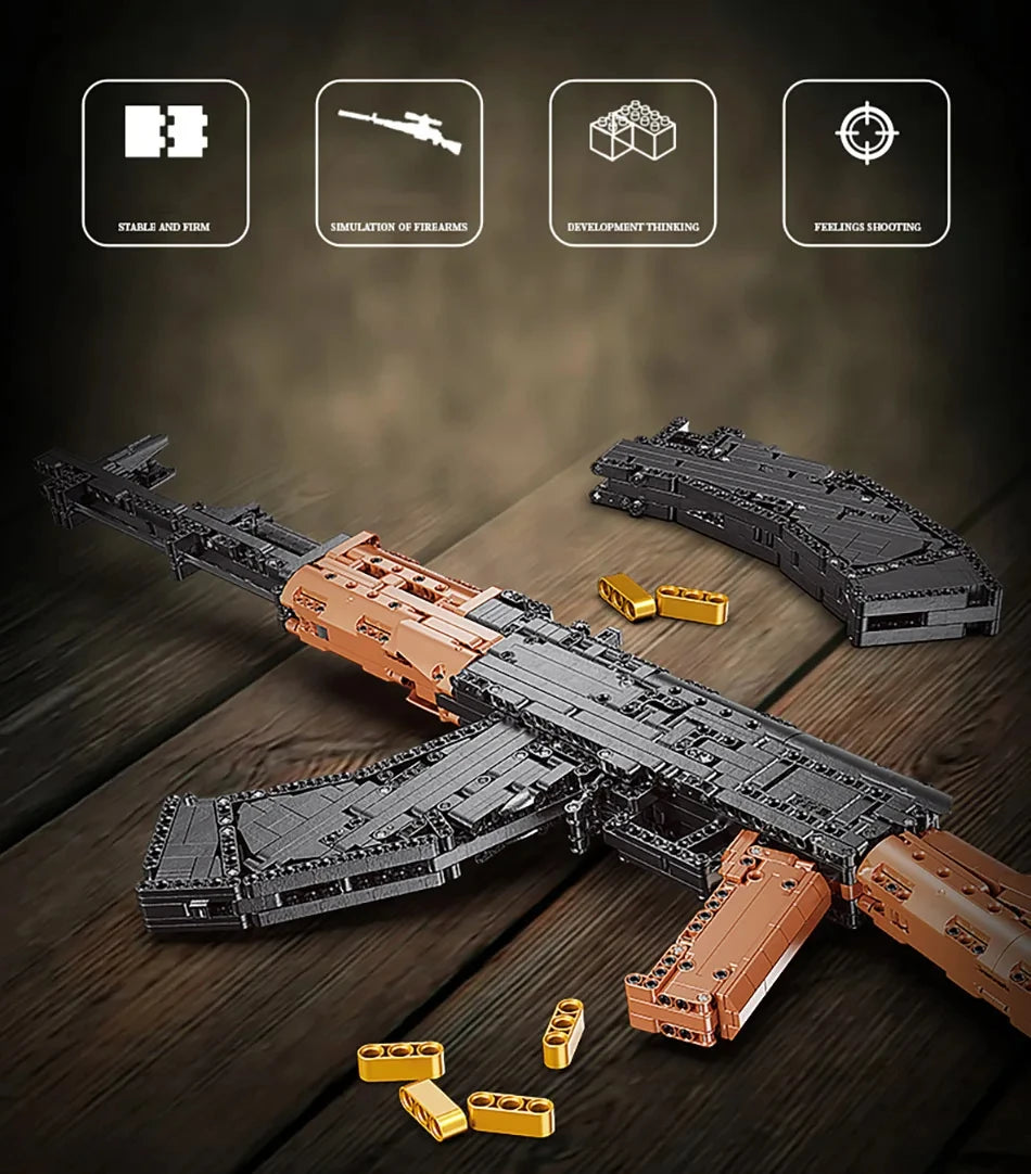 1423pcs Assault Rifle AK47 Building Blocks Military Series Rifle Children's Educational Assembly Toy Gun Model Boy Holiday Gift