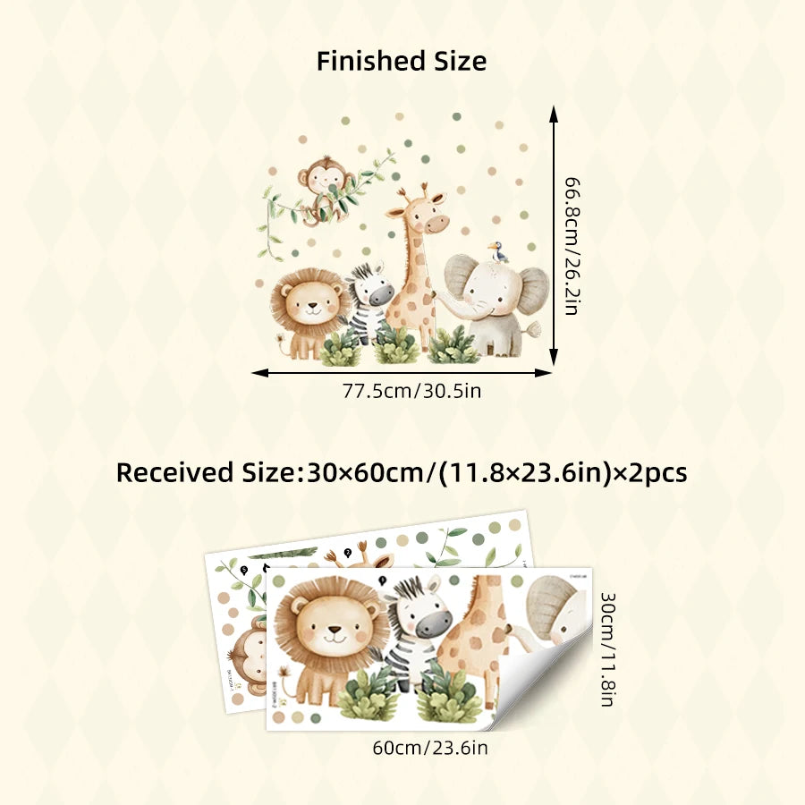 Cartoon Jungle Animal Wall Stickers - Home Decoration Removable Decals For Kids Room, Nursery Decor Wall Art