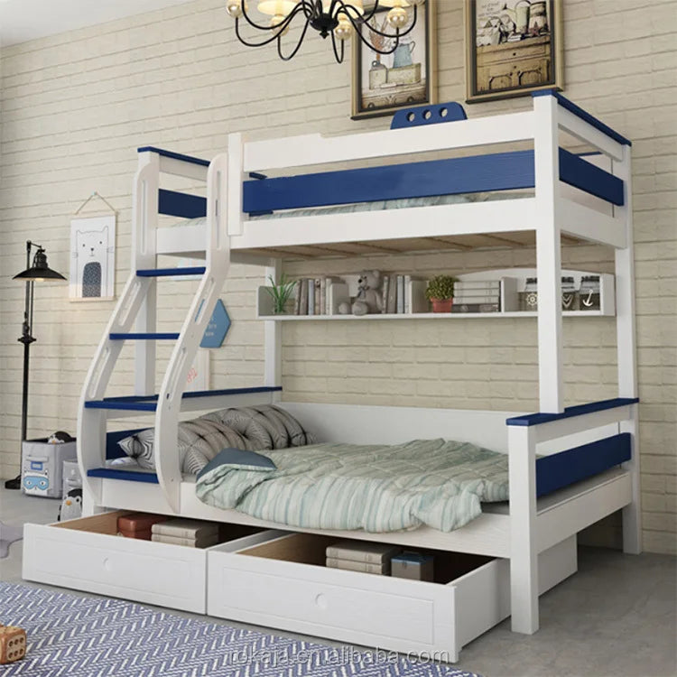 Kids Bedroom Furniture Wooden Bunk Bed Multifunctional Combination Children Beds Blue White Slide Bed for Boy