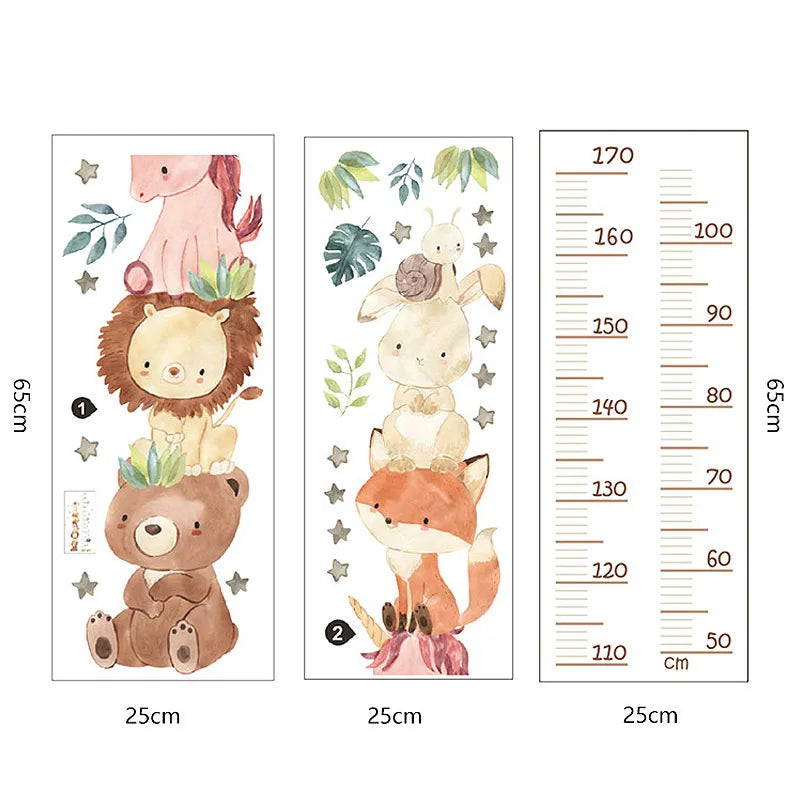 Cartoon Animal Height Ruler Kid's Bedroom Self Adhesive Wallpaper Waterproof Removable PVC Bedroom wall Decoration QBTZ03