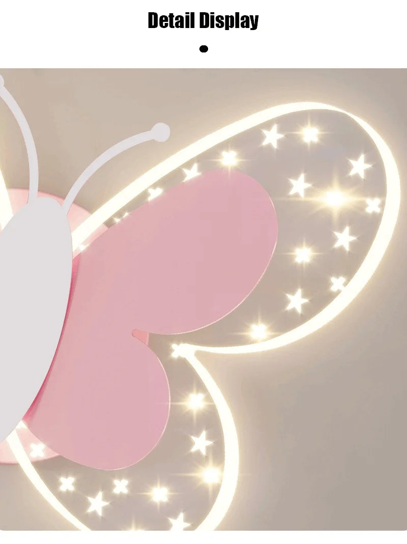Butterfly LED Wall Lamp Tricolor Adjustment Pull Switch Children Room Wall Light Creative Living Room Bedside Home Ddecor Lamps