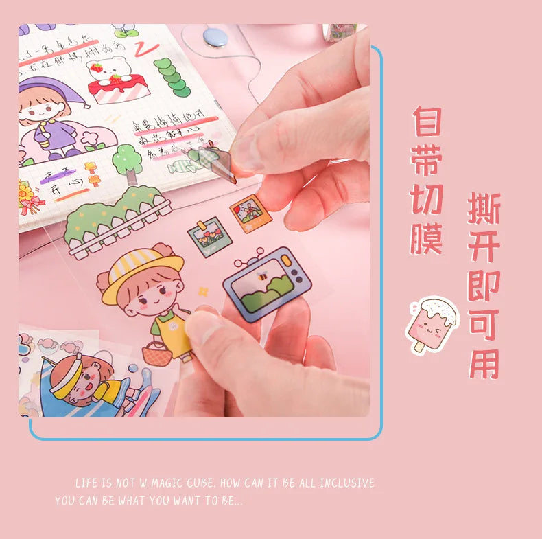 Kawaii Stationery Gift Set, PET Decorative Tape & Cute Stickers, DIY Journal Craft Supplies for Students & Scrapbook Lovers