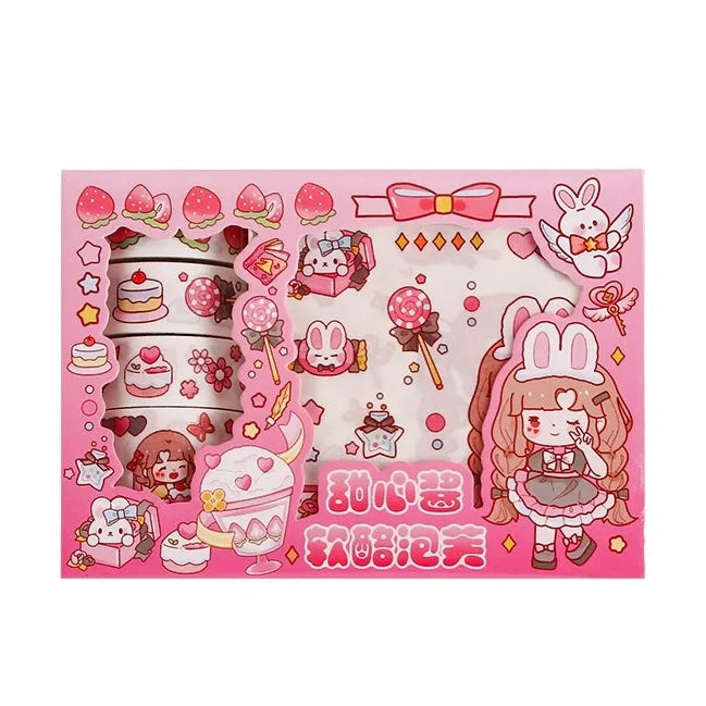 Kawaii Stationery Gift Set, PET Decorative Tape & Cute Stickers, DIY Journal Craft Supplies for Students & Scrapbook Lovers