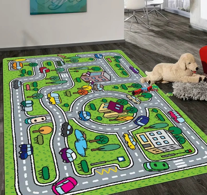 Car Play Mat for Boys and Girls Highway City Traffic-Themed RugsRugs for Playroom Non-Slip Kids Play Rug  for Kids Toy Cars Kids