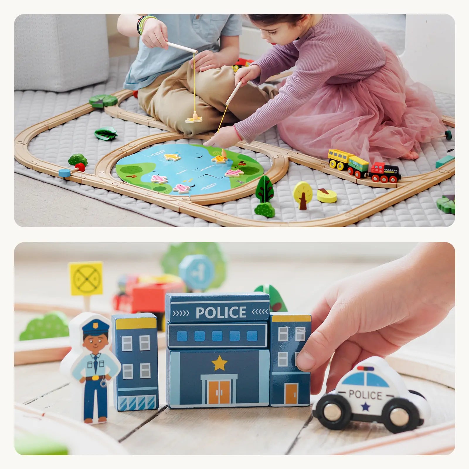 Tiny Land 110-Piece Wooden Train Set with Storage Box