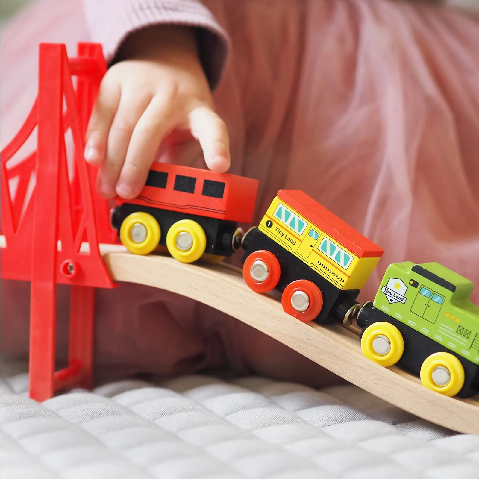 Tiny Land 110-Piece Wooden Train Set with Storage Box