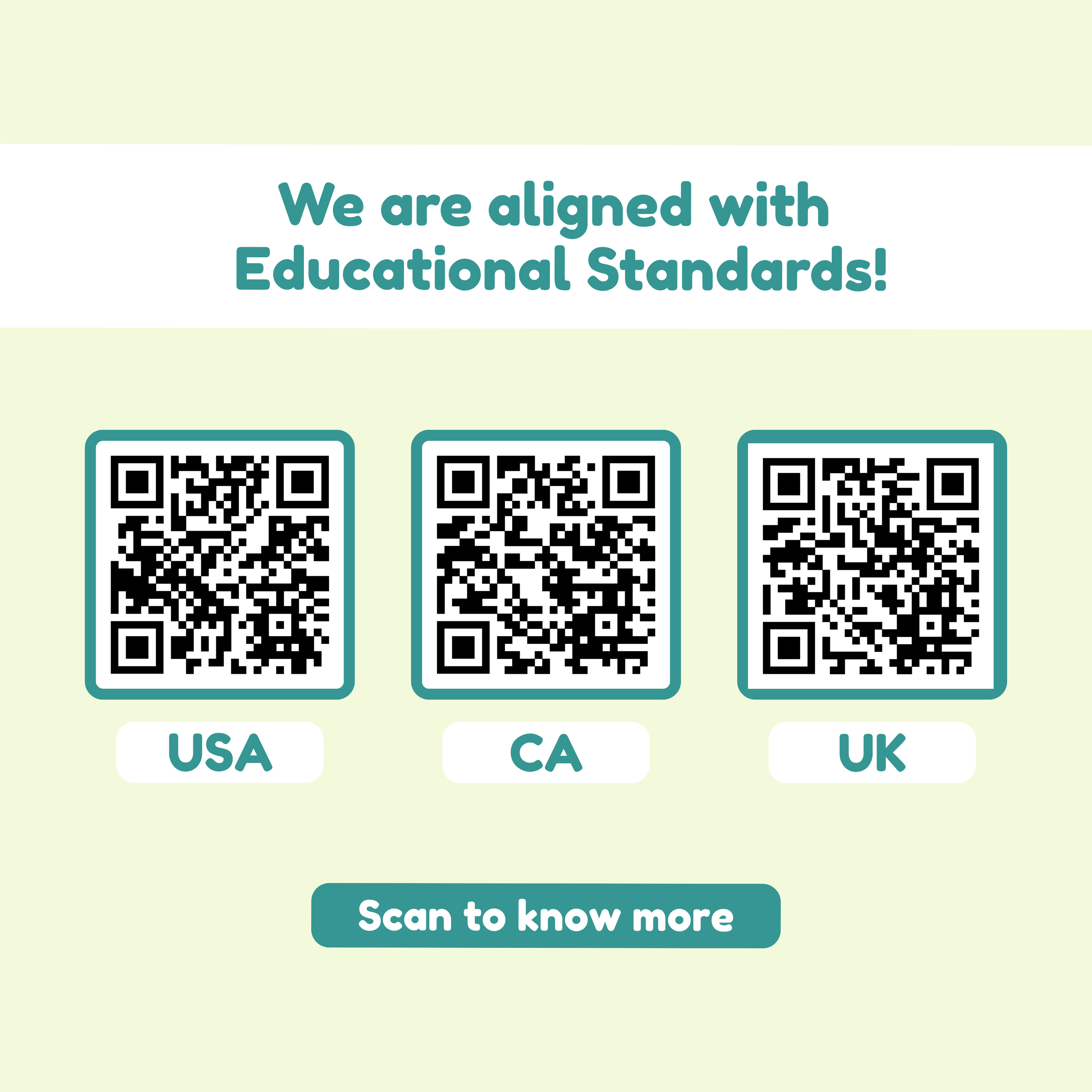 ABC Bingo educational standards information with QR codes
