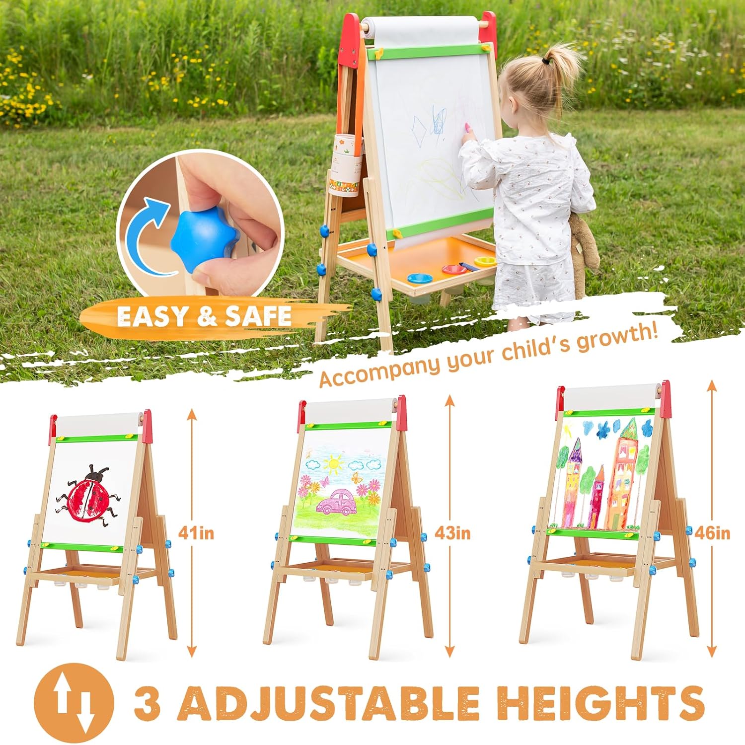 Tiny Land 3-in-1 Kids Art Easel with Two Paper Rolls