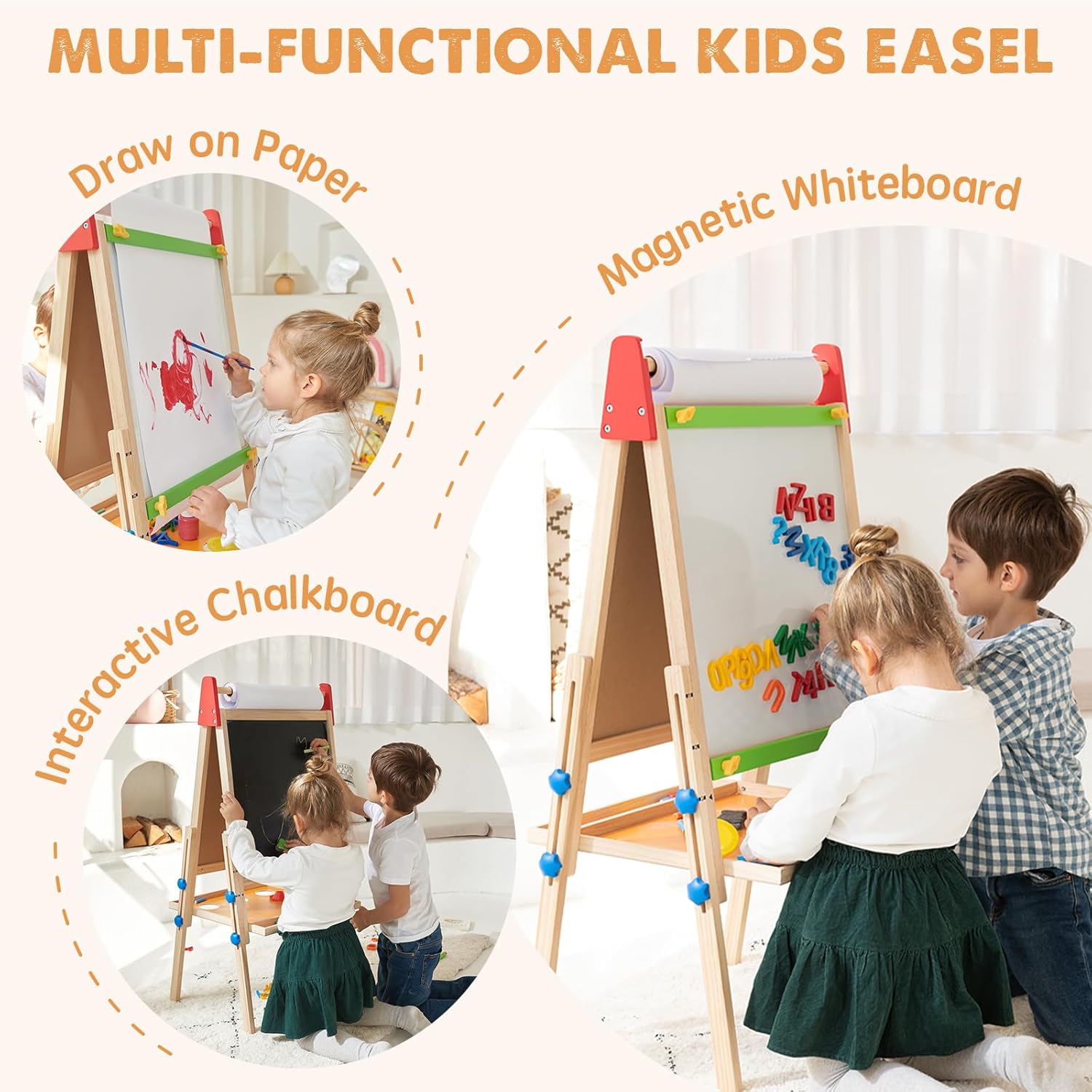 Tiny Land 3-in-1 Kids Art Easel with Two Paper Rolls
