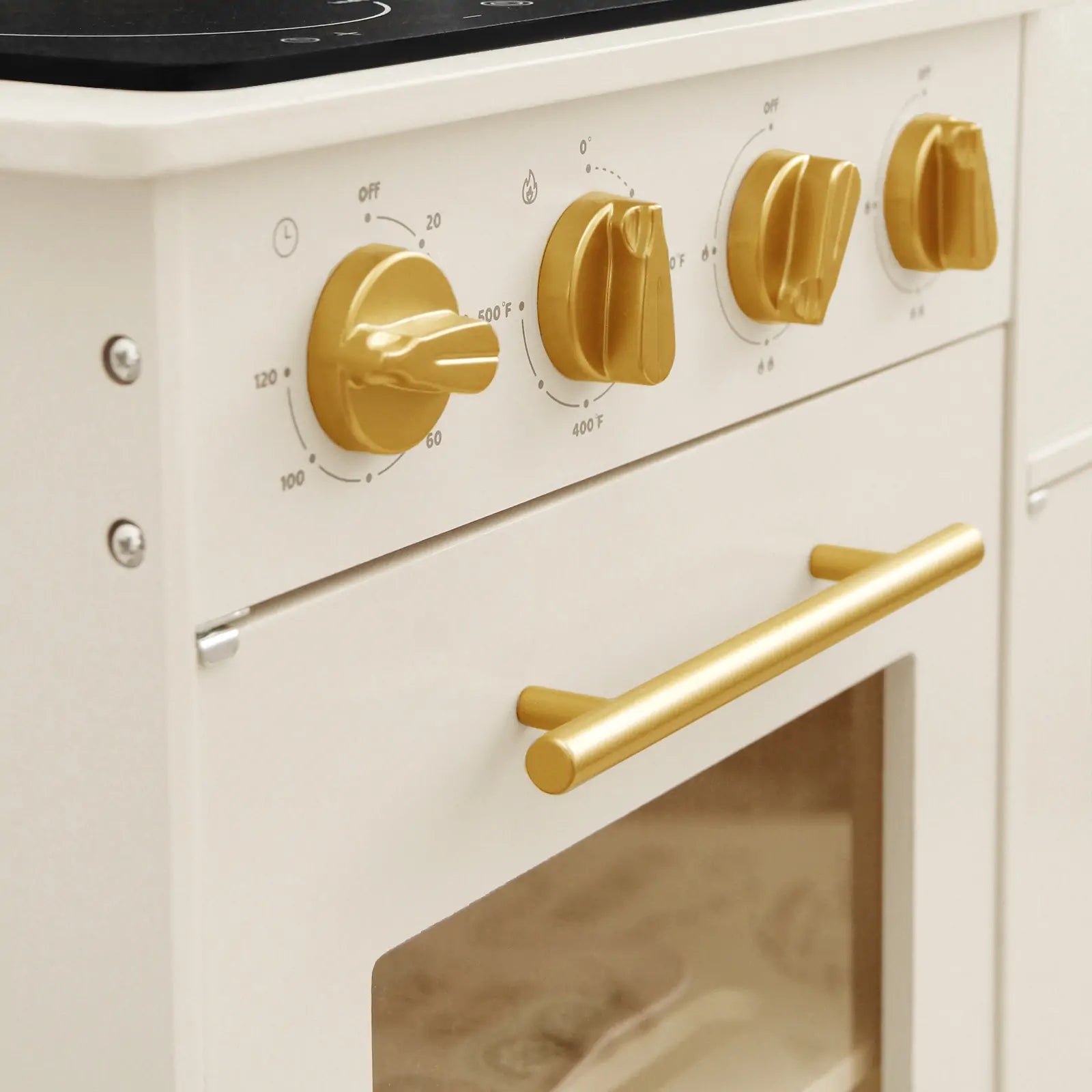 Tiny Land cream wooden play kitchen storage details